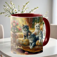 Cats on the sofa - cute scene in vintage look mug