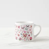 Pink Feminine Floral Butterflies Espresso Cup