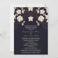 navy gold glitter rehearsal dinner invites