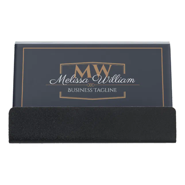 Black Gold Monogram Desk Business Card Holder