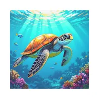 Sea Turtle Vibrant Underwater Illustration Metal Print