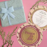 Peace and Joy Pink, Burgundy, and Gold Poinsettia  Invitation