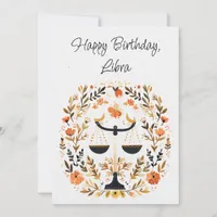 Libra Scales Zodiac Boho Floral Birthday Flat Card