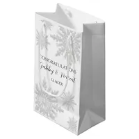 White Winter Snowflakes Wedding Congratulations Small Gift Bag