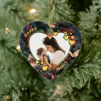 Hearts Frame Photo Ornament with Wreath Background