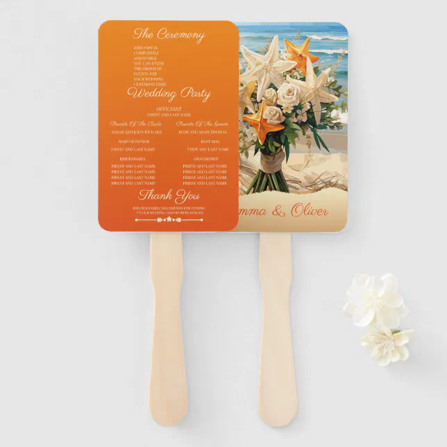 Beach Wedding Starfish Bouquet Program Hand Fan