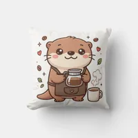 Cute Otter Barista Throw Pillow