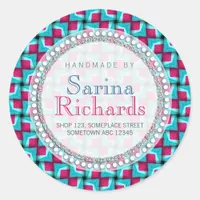 Hot Pink Teal Cool Pattern Handmade by Sticker