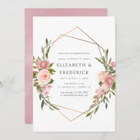 Geometric Blush Pink & Rose Gold Engagement Party Invitation