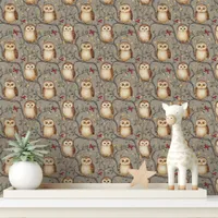 Whimsical Woodland Owl and Branch Wallpaper