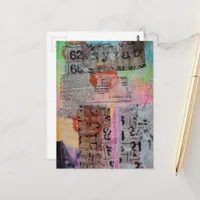 Abstract Grunge Numbers Letters collage  Postcard