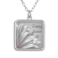 Pink Floral Highlights Sweet 16 Birthday Silver Plated Necklace