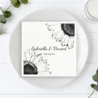 Black and White Sunflowers Wedding Napkins