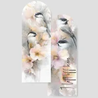 Black-Capped Chickadee Floral Illustration Bookmarks