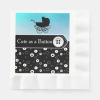 Cute as a Button Blue and Black Baby Shower Napkins