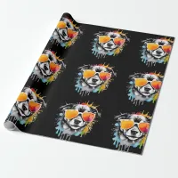 Cute colourful Puppy with sunglasses splash  Wrapping Paper