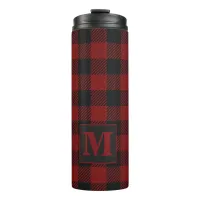 Rustic Red Buffalo Plaid Winter Monogram Thermal Tumbler