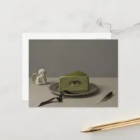 Surreal Slice of Matcha Cake With Eyeball  Postcard