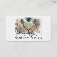 *~* White Opal Heart Gold Angel Wings AP78 QR Business Card