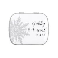 White Winter Snowflake Wedding Favor Candy Tin