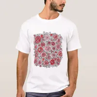 Valentine's Day Pink Red Roses Hearts Doodles T-Shirt