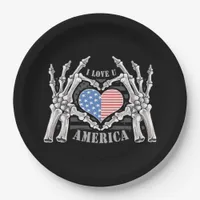 America Skull Skeleton Hand Artwork Editable Layer Paper Plates