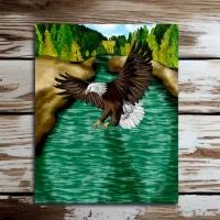 Eagle Flying over River in the Mountains   Poster