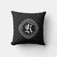 Elegant Goth Initial K Throw Pillow