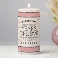 Elegant 37th Alabaster Wedding Anniversary Pillar Candle