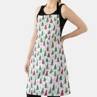 Quirky Whimsical Decorated Christmas Trees Doodles Apron