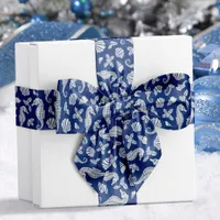 Coastal Christmas Seahorse Navy Blue Glitter  Satin Ribbon