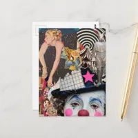 The clown mixed media collage postcard