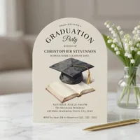 Vintage Open Book Watercolor Graduation Cap Party Invitation