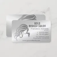 Beauty Salon Stylist Metallic Platinum Silver Business Card