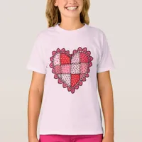 Valentine's Doodle Art Style Patchwork Heart Kids T-Shirt
