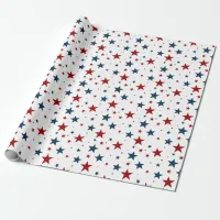 Patriotic Stars in Red White and Blue Pattern Wrapping Paper