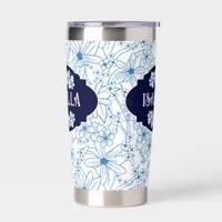 Personalized Name Feminine Blue Floral Pattern Insulated Tumbler
