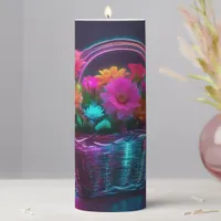 Monogram Brightly Colored Flowers in a Basket | Pillar Candle