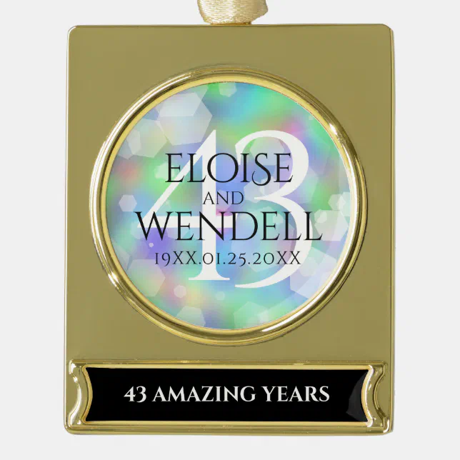 Elegant 43rd Opal Wedding Anniversary Celebration Gold Plated Banner Ornament