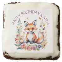 Baby Fox in Flowers Happy Birthday Personalized  Brownie