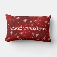 White Snowflakes Red Backgrd Throw Pillow Lumbar