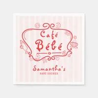 Café Bébé French Modern Pink Red Girl Baby Shower Napkins