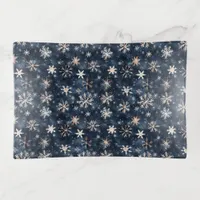 Simple Dark Blue with Snowflakes Trinket Tray