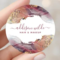 Purple And Gold Modern Art Liquid Watercolor Ink Classic Round Sticker