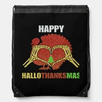 Happy Hallothanksmas Fun Holiday Season Mashup Drawstring Bag
