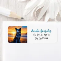 Cute Dog at Sunset Serene Ocean Beach Label