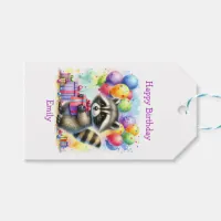 Cute Cartoon Raccoon Birthday Personalized Gift Tags