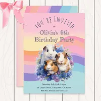 Cute Watercolor Guinea Pigs Pretty Birthday Party Invitation Postcard