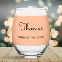 Father of the Groom Wedding Peach Personalized Stemless Wine Glass