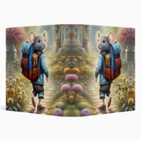 Cute mouse boy on his way to school,personalized  3 ring binder